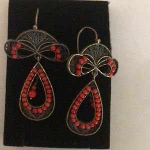 Folk Art: Oxidized Silver Hand-made Earrings